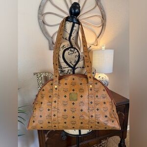 MCM Cognac Visetos Monogram Dome Large Shoulder Bag